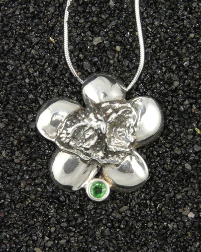 Garden Isle Pendant-EXOTIC Emerald-Green Tsavorite Garnet Sterling Silver Pendant w/ Chain Sculptural Jewelry Art of Kauai Island Plumeria Handmade in Hawaii Gift Boxed